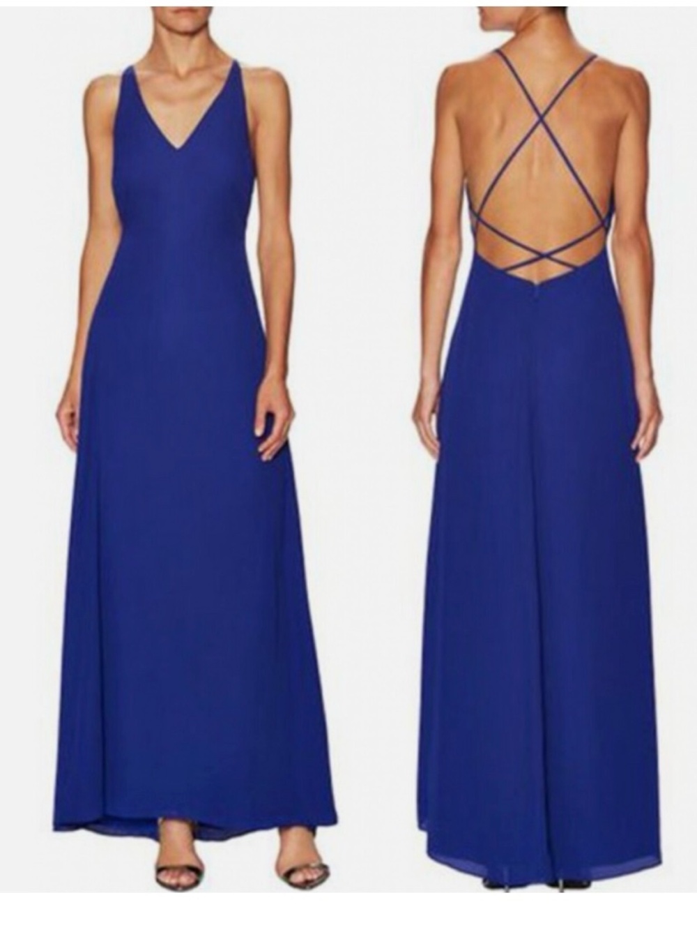 NWT FAME & PARTNERS Ethereal Cross Open Back Cobalt Maxi Dress 2